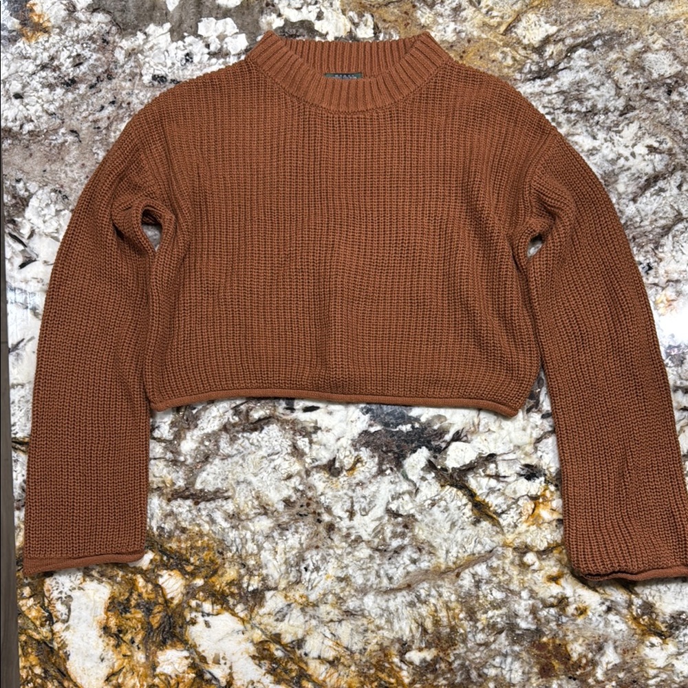 Rust Cropped Knit Sweater